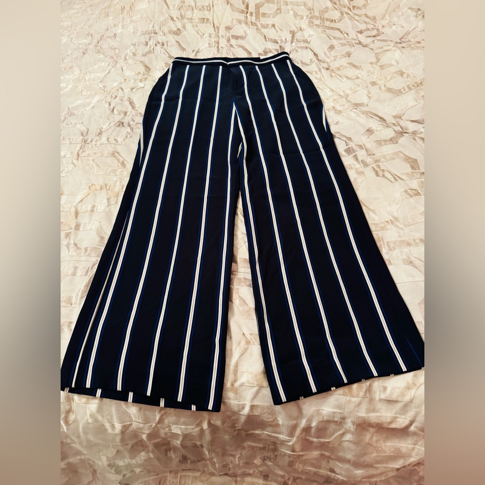 Ann Taylor Navy Wide-Leg Striped Pants